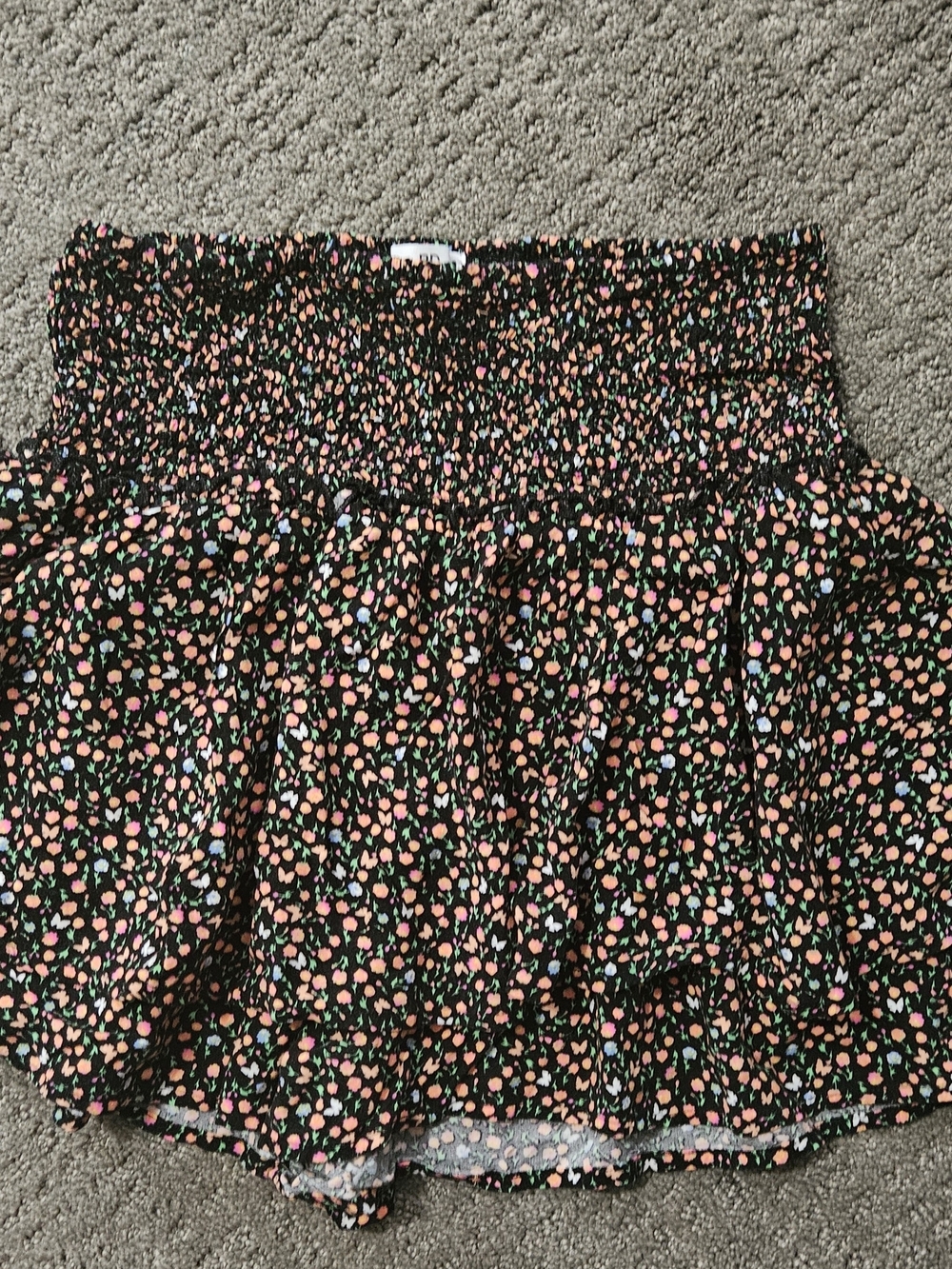 bp Black Smocked Mini Skirt with Pink and Green Floral Print